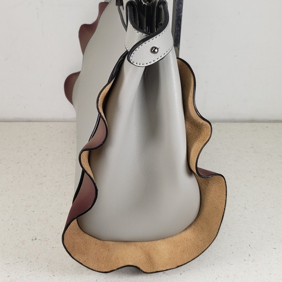 Kathy Ireland Designer Handbag - Gray & Brown Ruffle Crossbody Handbag Purse - Picture 6 of 16